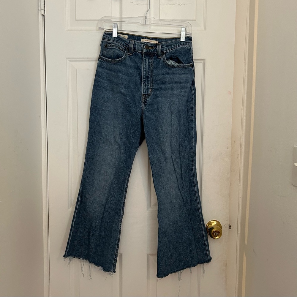 Levi’s 70s high rise flare cropped blue jeans